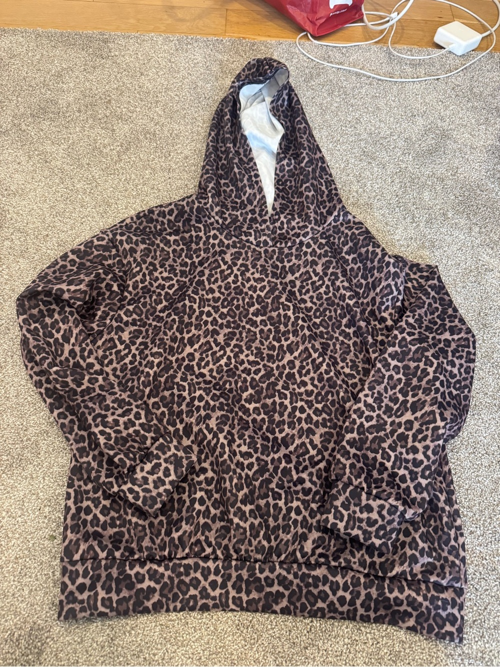 Women’s Leopard Print Hoodie - Brown/Black Cozy Pullover size small